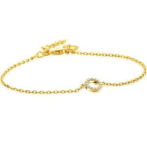 ZINZI gold plated zilveren armband met open rondje (7,5mm) bezet met witte zirconia's 16,5-19,5cm ZIA2550Y