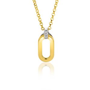 ZINZI zilveren ovale bicolor hanger extra 14K geel verguld witte zirconia's 18mm ZIH2248 (zonder collier)