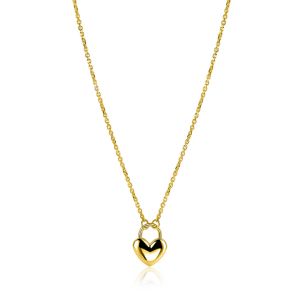 ZINZI gold plated zilvereren schakelketting met hartvormige slot hanger 18mm breed 42-45 cm ZIC2673G