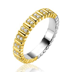 ZINZI gold plated zilveren ring (4mm breed) bezet met witte zirkonia's ZIR2686Y