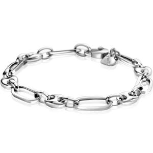 ZINZI zilveren koffieboon schakelarmband 7mm breed, gecombineerd met lange ovale schakels ZIA2484