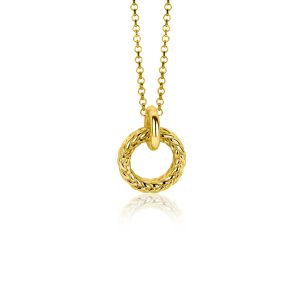 ZINZI zilveren hanger extra 14K geel verguld rond met touweffect 19mm ZIH2246G (zonder collier)