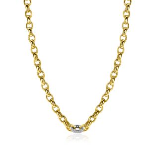 ZINZI gold plated zilveren schakel ketting met een ronde schakel bezet met witte zirkonia's 6mm breed 45cm ZIC2664