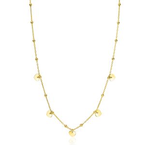 ZINZI gold plated zilveren ankerketting met kleine bolletjes en vijf gladde hartjes 42-45cm ZIC2531G