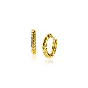 12mm ZINZI gold plated zilveren oorringen met gedraaide buis van 2mm breed, met luxe klapsluiting ZIO2545G