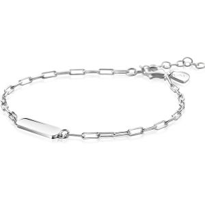 ZINZI zilveren armband met paperclip-schakels en glanzend rechthoekig plaatje om te graveren 16,5-19,5cm ZIA2530