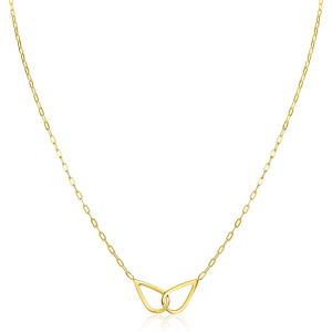 ZINZI gold plated zilveren ketting met paperclip-schakels, waarbij in het midden twee druppelvormen mooi met elkaar verbonden zijn 42-45cm ZIC2634