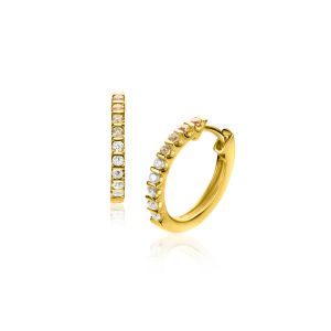 15mm ZINZI gold plated zilveren oorringen bezet met champagne, peridot en witte zirconia's met luxe klapsluiting ZIO2612