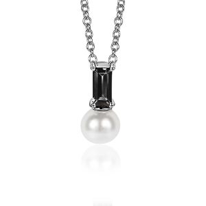 ZINZI zilveren witte parelhanger met zwarte baquette geslepen zirconia ZIH2135Z (zonder collier)