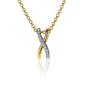 ZINZI zilveren hanger cross-over bicolor met witte zirconia's 15mm ZIH2234 (zonder collier)