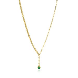 ZINZI gold plated zilveren Y-collier met subtiele schakels, bungelend groene ronde kleursteen 42-45cm ZIC2660G