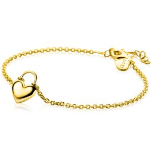 ZINZI gold plated zilveren schakelarmband met hartvormige slot hanger 17-20cm ZIA2673G