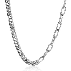 ZINZI zilveren multi-schakelketting met gourmet en paperclip schakels 6,7mm breed 45cm ZIC2285