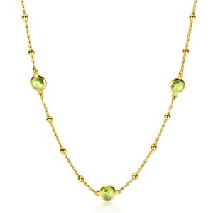 ZINZI gold plated zilveren ketting met bolletjes en rond groen Swarovski crystals 42-45cm ZIC2348