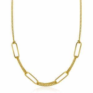 ZINZI gold plated zilveren ketting 45cm met vier grote ovale schakels en gourmet schakels ZIC2382
