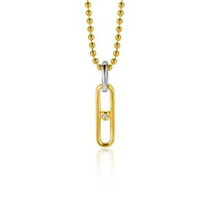 ZINZI gold plated zilveren ovale hanger 20mm met witte zirconia ZIH2300 (zonder collier)