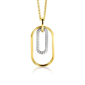 ZINZI gold plated zilveren ovale hanger 32mm bezet met witte zirconia's ZIH2329 (zonder collier)