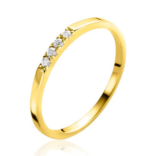 Kapitein Brie acre beest ZINZI Gold 14 krt gouden ring (1,7mm breed) bezet met vier witte zirconia's  ZGR407