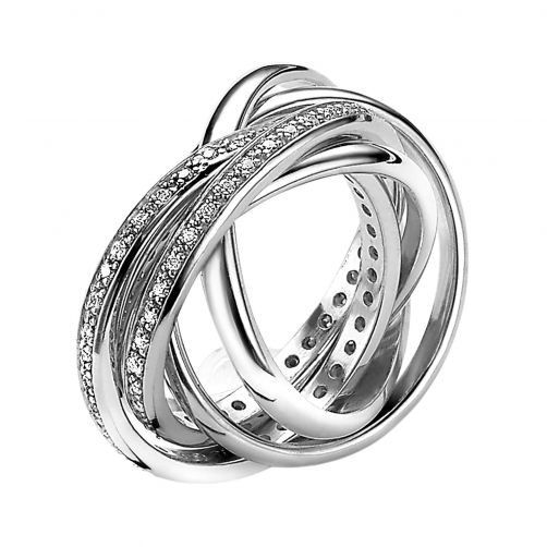 zoeken Specifiek Corroderen ZINZI zilveren cross-over ring met 5 losse ringen in elkaar, waarbij 2 vol  bezet met