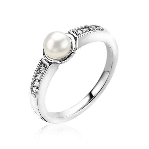 ZINZI zilveren ring parel rond wit ZIR1784