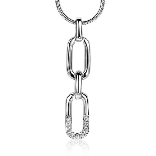 ZINZI zilveren ovale schakelhanger 31mm witte zirconia ZIH2114 (zonder collier)