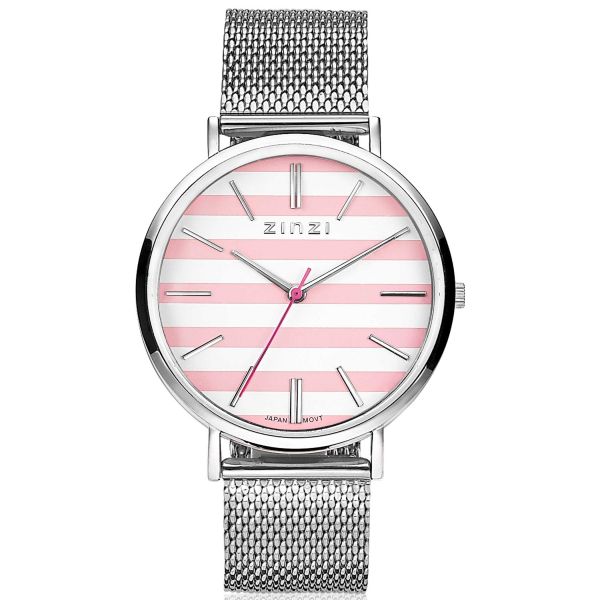 Zinzi Retro horloge roze wit gestreepte wijzerplaat