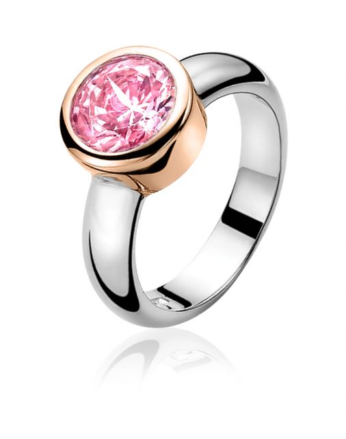 Teken een foto De volgende afgewerkt ZINZI zilveren ring rosé verguld roze ZIR050RR