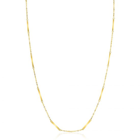 ZINZI Gold 14 krt gouden fijne massieve schakelketting met dertien lange gladde plaatjes 45cm ZGC490
