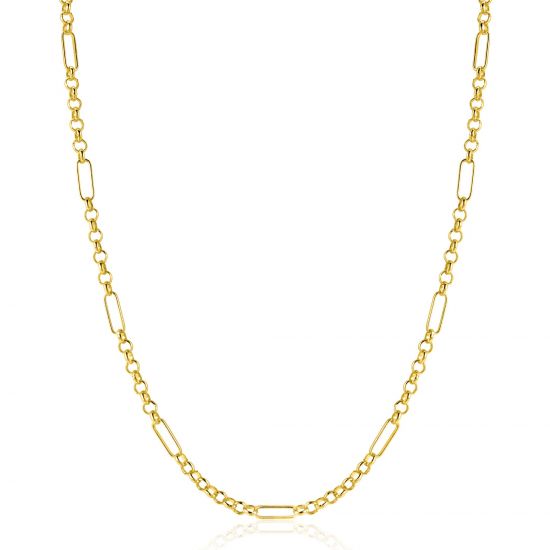 ZINZI Gold 14 karaat gouden massieve ketting met lange paperclip-schakels gecombineerd met jasseron schakels 41-43cm ZGC495
