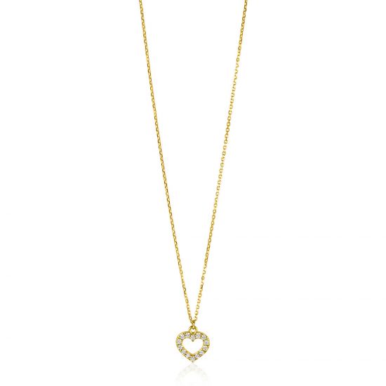 ZINZI Gold 14 krt gouden anker ketting met sierlijk open hartje (7mm), bezet met witte zirconia's 40-42,5cm ZGC450
