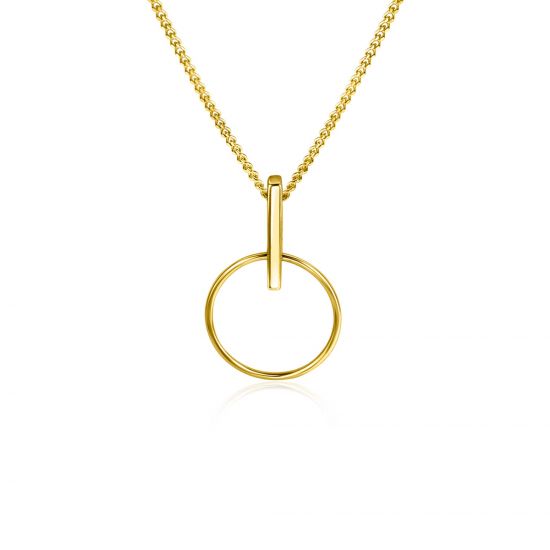 ZINZI Gold 14 krt gouden hanger 18mm met open ronde vorm en trendy staafje als hangoog ZGH404 (zonder collier)