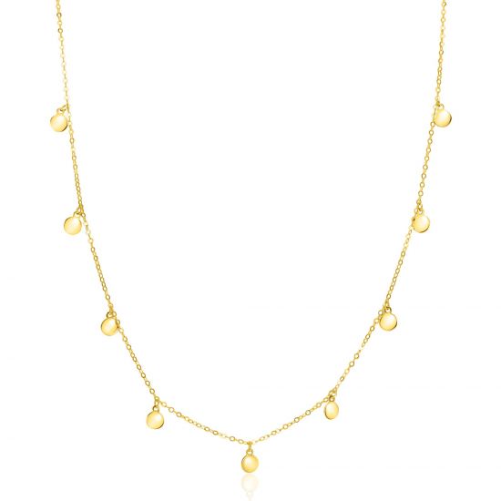 ZINZI Gold 14 karaat gouden massieve ketting met 9 bungelende rondjes 40-45cm ZGC488
