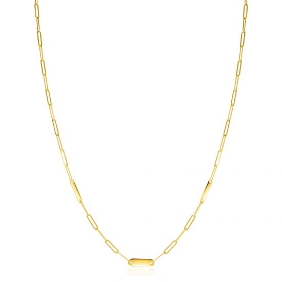 ZINZI Gold 14 krt gouden schakelketting met paperclip schakels (1,8mm breed) en drie gladde plaatjes 45cm ZGC443
