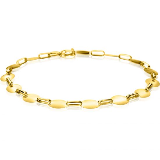 ZINZI Gold 14 karaat gouden massieve schakel-armband met gladde ovale plaatjes 6mm breed 19cm ZGA496
