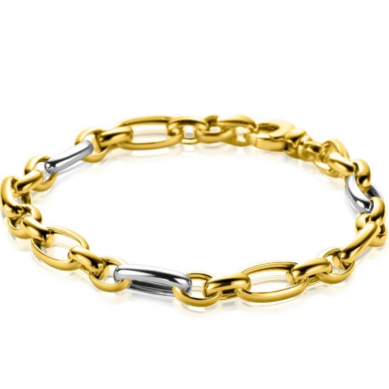 ZINZI bicolor schakelarmband (7mm breed) met afwisselend gold plated jasseron schakels en grote zilveren ovale schakels 19cm ZIA2639