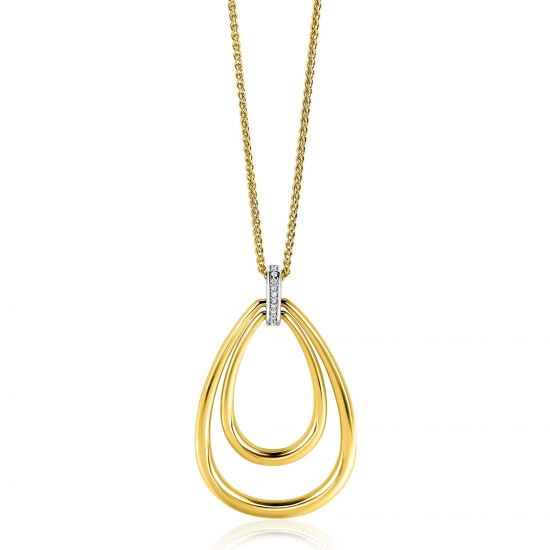 70cm ZINZI gold plated zilveren ketting met luxe ovale hanger 45mm, valt lang om de hals ZIC2489Y