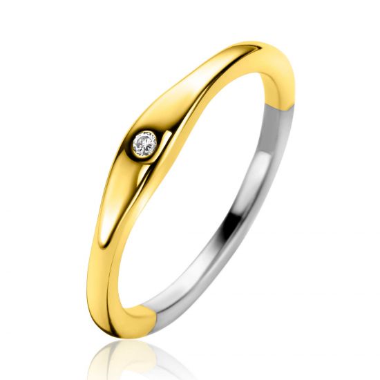 ZINZI gold plated zilveren ring organisch gevormd 3,5mm breed bezet met witte zirconia ZIR2628