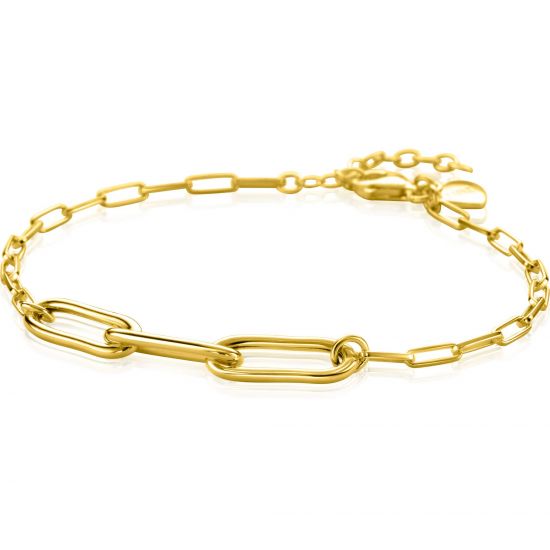 ZINZI gold plated zilveren schakelarmband met 3 grote ovale schakels 16,5-19,5cm ZIA2522