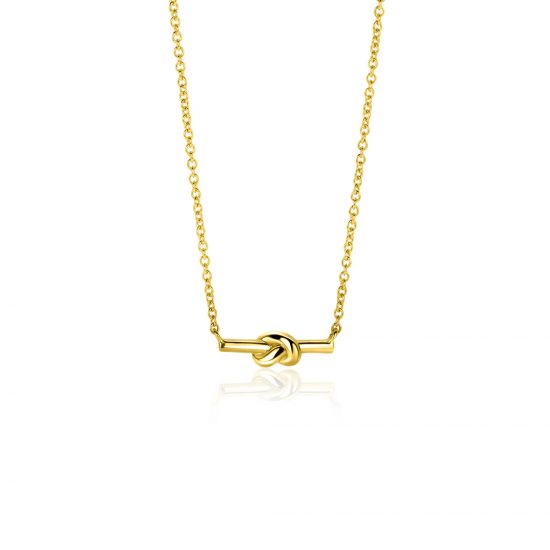 ZINZI gold plated zilveren schakel ketting met staafje en trendy knoop 45-48cm ZIC-BF115G