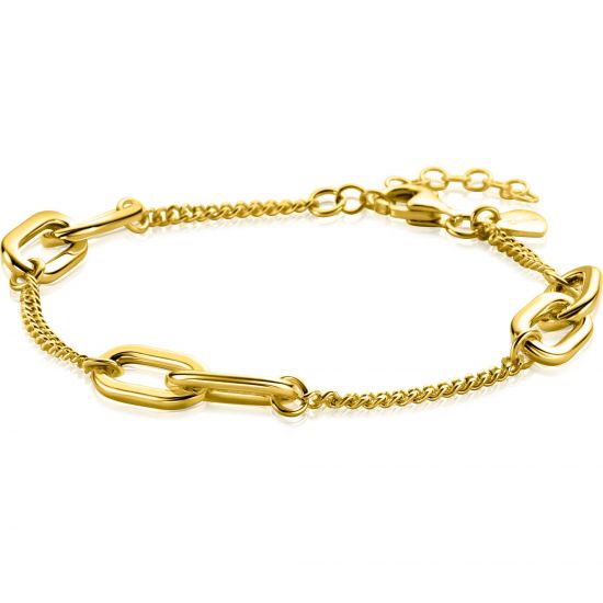 ZINZI gold plated zilveren gourmet armband met zes ovale schakels 7mm breed 17-20cm ZIA2412G