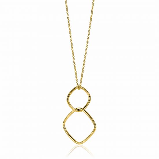 ZINZI zilveren collier 60 cm in 14K geel verguld grote vierkante hangers ZIC2096G