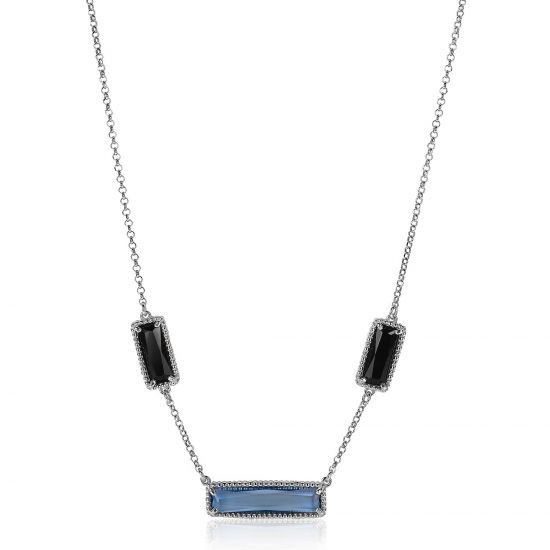 ZINZI zilveren fantasie collier met grote rechthoekige kleurstenen blauw/zwart 42-45cm ZIC2111