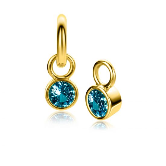 MAART oorbedels gold plated met geboortesteen blauw aquamarijn zirconia (excl. oorringen)
