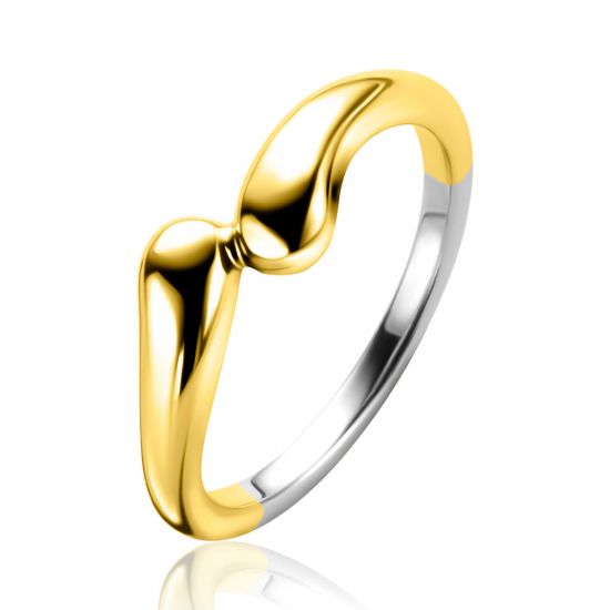 ZINZI gold plated zilveren gladde ring met twee druppelvormen 7mm breed ZIR2682G