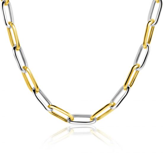 ZINZI bicolor ovale schakelketting met afwisselend gold plated en zilveren schakels 45cm ZIC2668