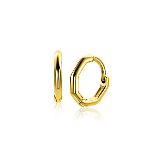 14mm ZINZI gold plated zilveren oorringen in zeshoeksvorm met luxe klapsluiting ZIO-BF98