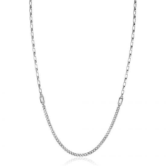 ZINZI zilveren schakelketting met gourmet en vierkante schakels met rechthoekige zetting witte zirconia 42-45cm ZIC2519