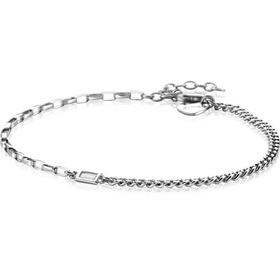 ZINZI zilveren schakelarmband met gourmet en vierkante schakels met rechthoekige zetting witte zirconia 16,5-19,5cm ZIA2519