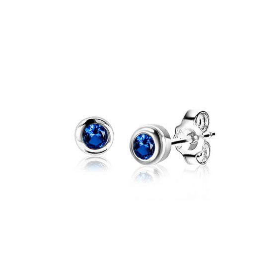 SEPTEMBER oorknoppen 4mm zilver met geboortesteen blauw saffier zirconia
