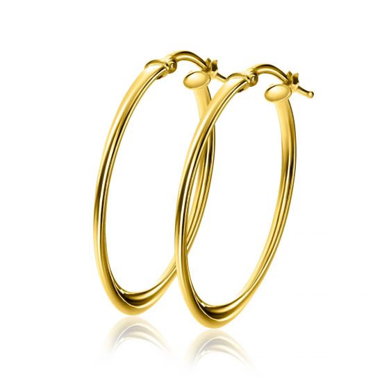 33mm ZINZI gold plated zilveren oorringen met een gedraaide buis en handige bovensluiting ZIO-BF96G